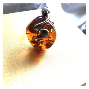 Amber and sterling silver ring